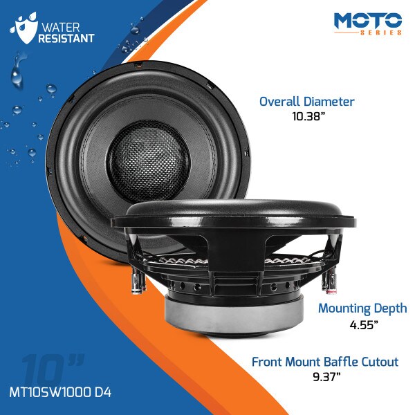 Main product image for PRV Audio MT10SW1000 D4 Moto Series 10" Shallow Subwoofer DVC 4x4 Ohm267-8046
